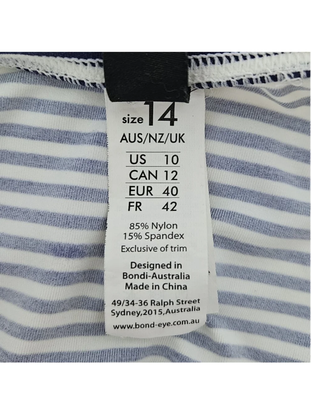 Bond-Eye Australia Striped Mini Dress Size 10 White Navy Built in Bra